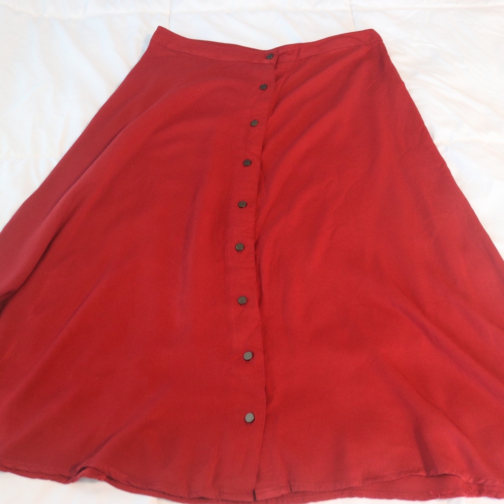 Forever 21 Red A-Line Midi Skirt Size Small